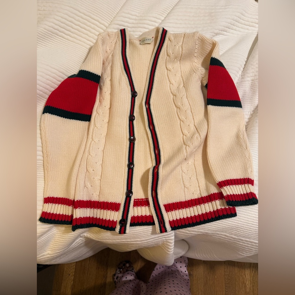Gucci Women's Cream and Red Cardigan